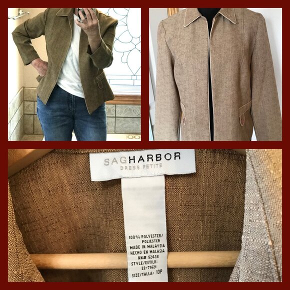 Sag Harbor Light Brown Blazer: Vintage 70s Lightweight Tan Jacket, Size 10P - Picture 10 of 10